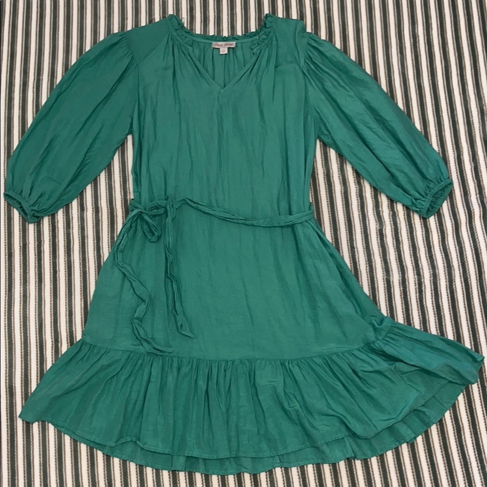 Knox Rose Women’s Teal 3/4 Puffy Sleeve Vneck ruffle dress with tie belt XS - Picture 2 of 11